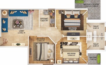 Floor Plan in 3 BHK Apartment at Pyramid Urban Homes 2, Sector 86 – for Rent