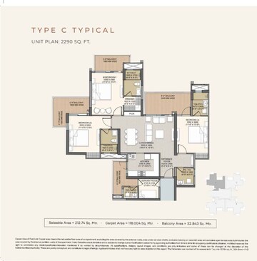 Floor Plan in 3 BHK Apartment at Ace Hanei, Sector 12 Greater Noida – for Sale