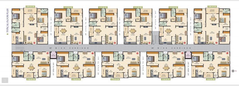 Floor Plan, hafeezpet 2 Bedroom 1275 Sq.Ft. Apartment In Hafeezpet Hyderabad 9108039