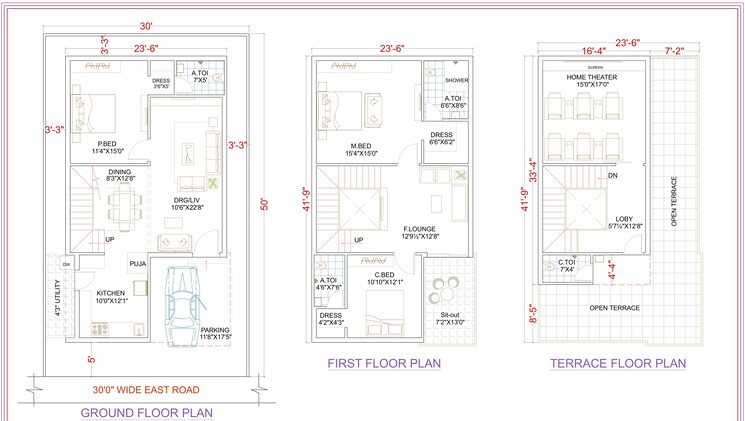 Floor Plan, indresham 3 Bedroom 2528 Sq.Ft. Villa In Indresham Hyderabad 9109858