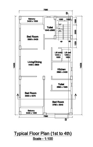 Floor Plan in 3 BHK Apartment at New Town – for Sale