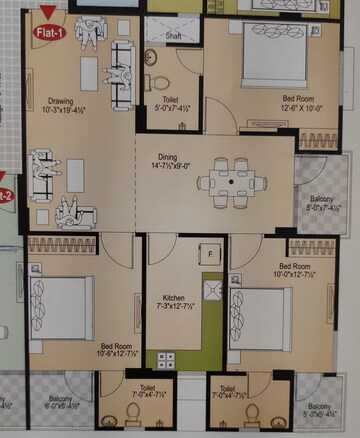 Floor Plan in 3 BHK Apartment at Sarthak Paradise, Jagatpura – for Sale