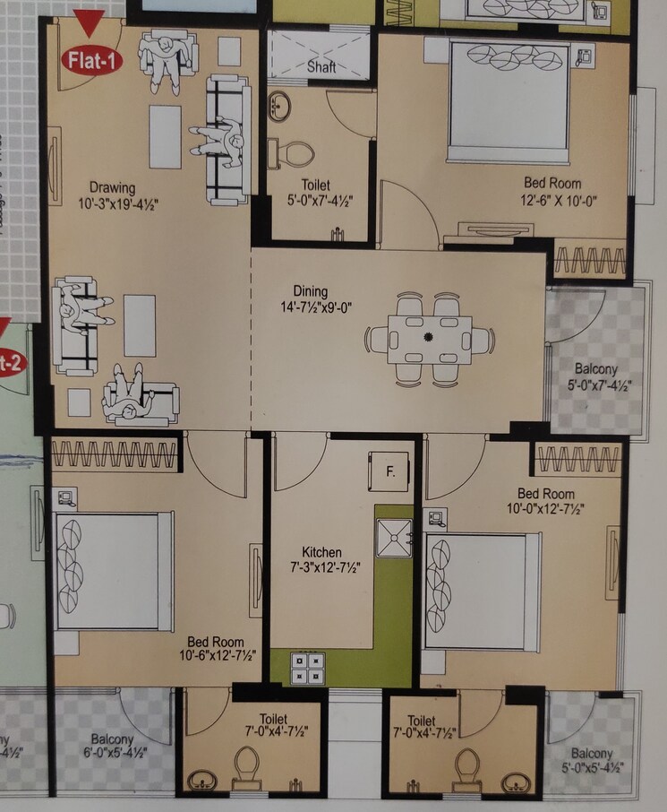 Floor Plan, sarthak-paradise 3 Bedroom 1500 Sq.Ft. Apartment In Jagatpura Jaipur 9110639
