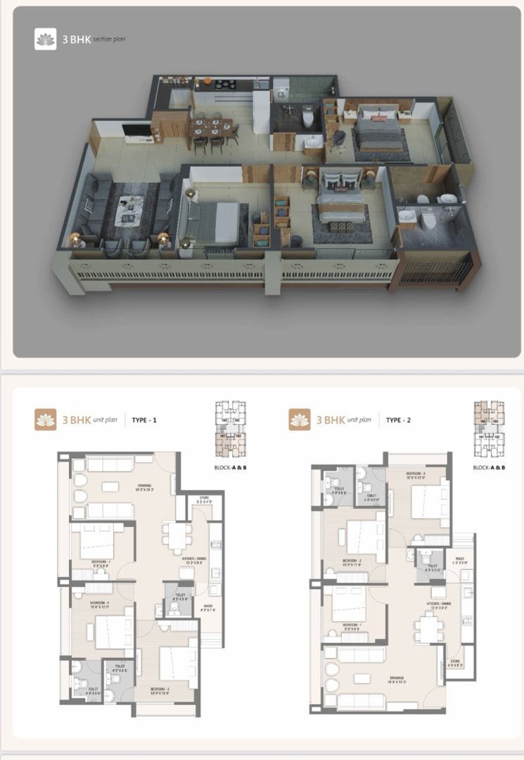 Floor Plan, tragad 3 Bedroom 180 Sq.Yd. Apartment In Tragad Ahmedabad 9110983