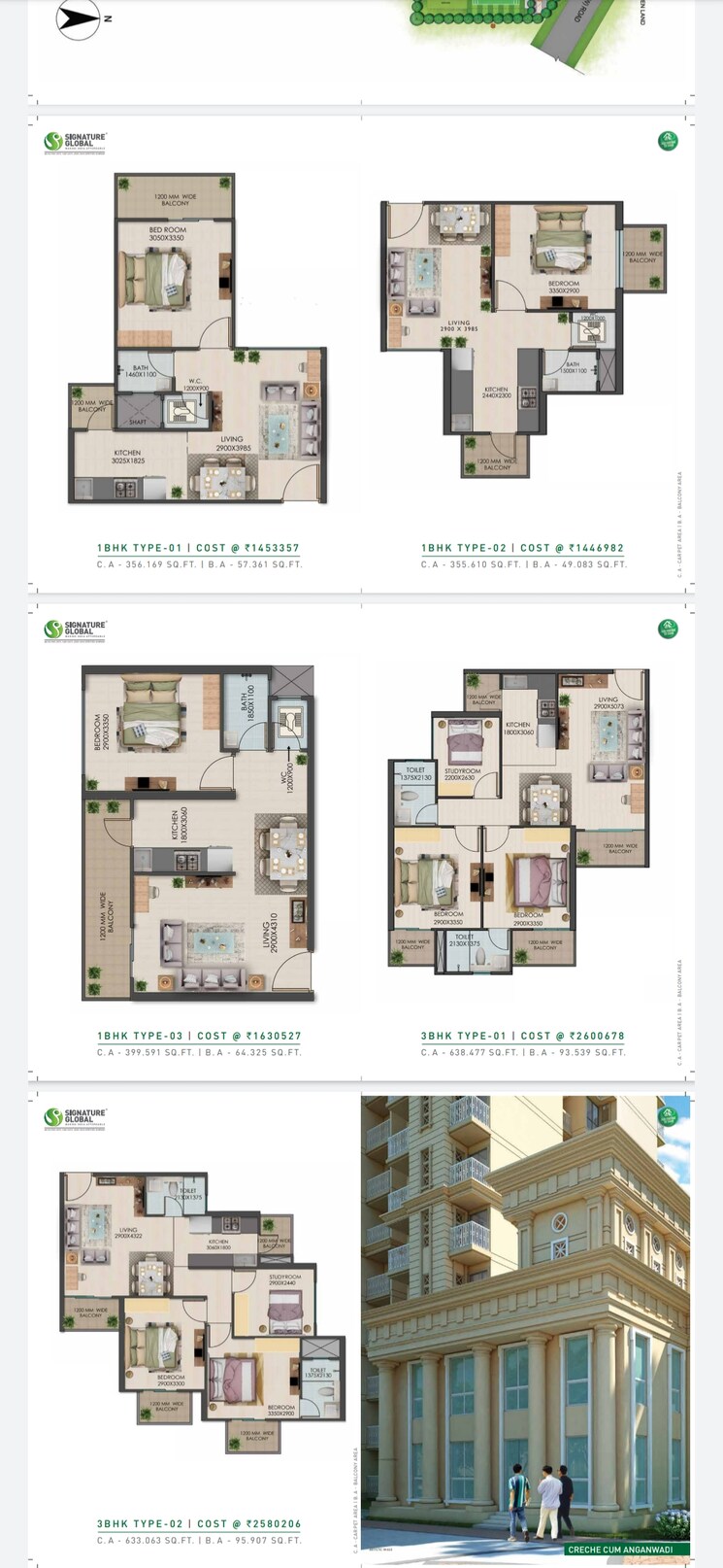 Floor Plan, signature-global-golf-greens 3 Bedroom 728 Sq.Ft. Apartment In Sector 79 Gurgaon 9112757
