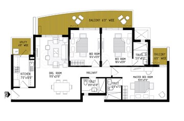 Floor Plan in 3 BHK Apartment at Cosmos Express 99, Sector 99 – for Sale