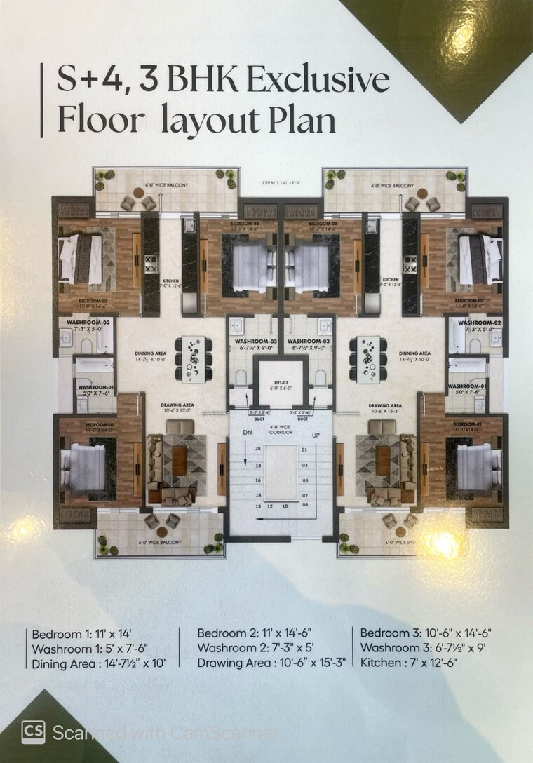 Floor Plan, ambala highway 3 Bedroom 2028 Sq.Ft. Apartment In Ambala Highway Chandigarh 9115278