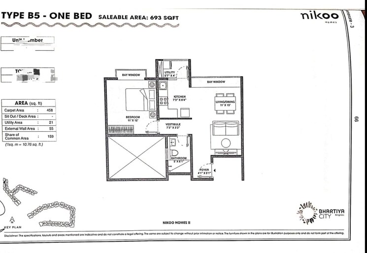 Floor Plan, bhartiya-nikoo-homes-phase-2 1 Bedroom 693 Sq.Ft. Apartment In Thanisandra Main Road Bangalore 9116137