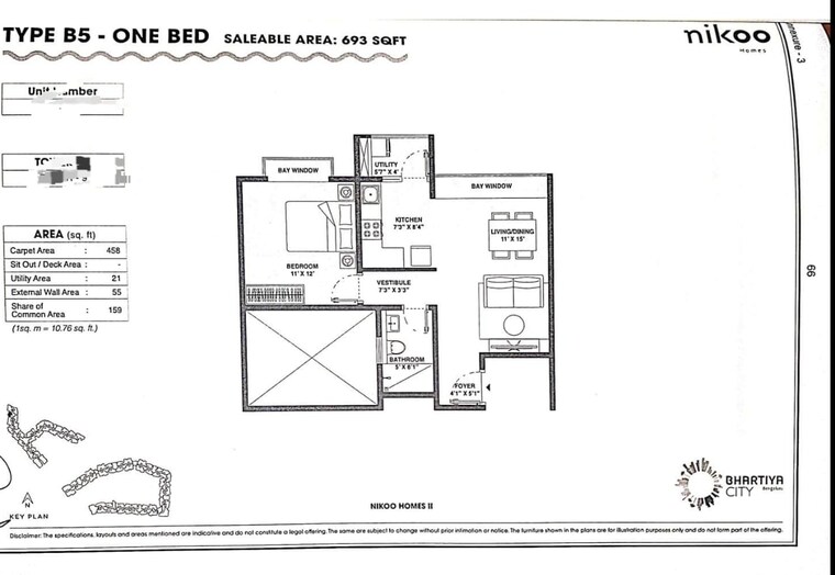 Floor Plan, bhartiya-nikoo-homes-phase-2 1 Bedroom 693 Sq.Ft. Apartment In Thanisandra Main Road Bangalore 9116137