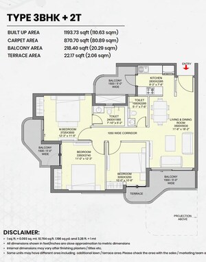 Floor Plan in 3 BHK Apartment at Eldeco Ballads Of Bliss, Sector 22d Yamuna Expressway – for Sale