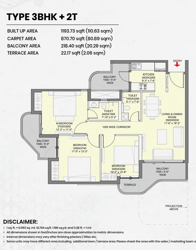Floor Plan, eldeco-ballads-of-bliss 3 Bedroom 1550 Sq.Ft. Apartment In Sector 22d Yamuna Expressway Greater Noida 9117166