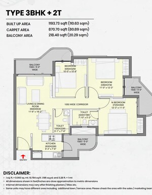 Floor Plan in 3 BHK Apartment at Eldeco Ballads Of Bliss, Sector 22d Yamuna Expressway – for Sale