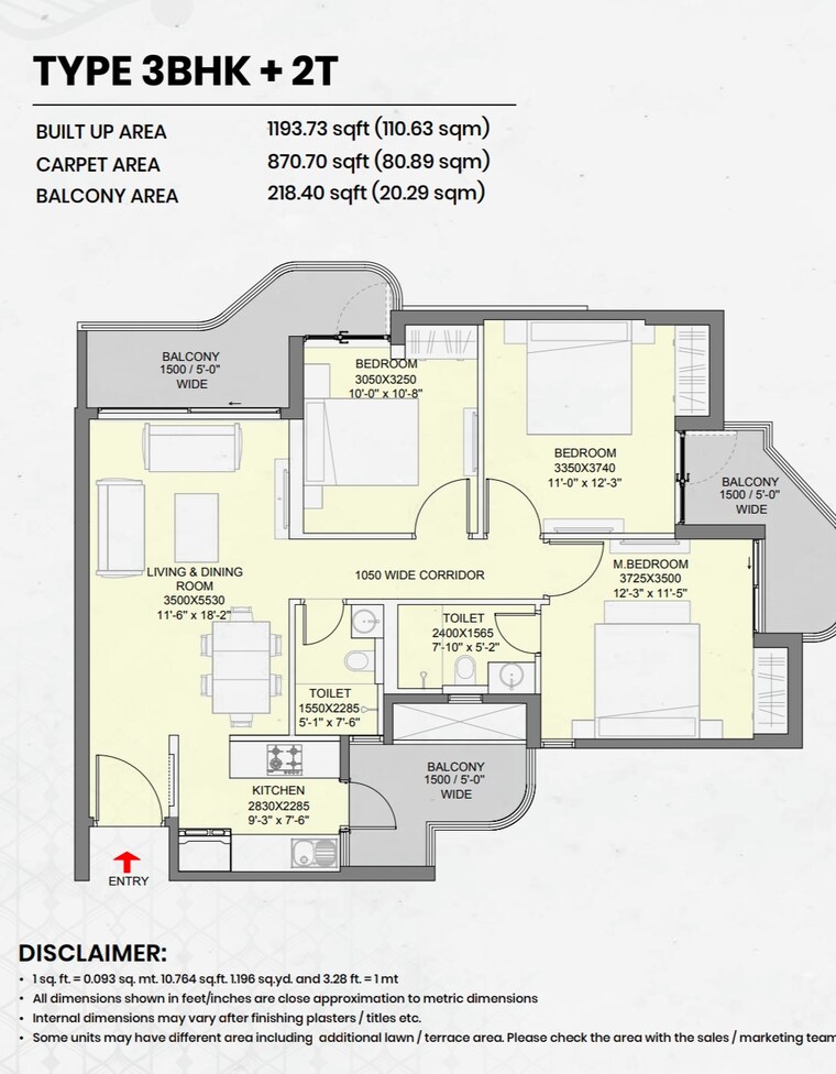 Floor Plan, eldeco-ballads-of-bliss 3 Bedroom 1550 Sq.Ft. Apartment In Sector 22d Yamuna Expressway Greater Noida 9117173