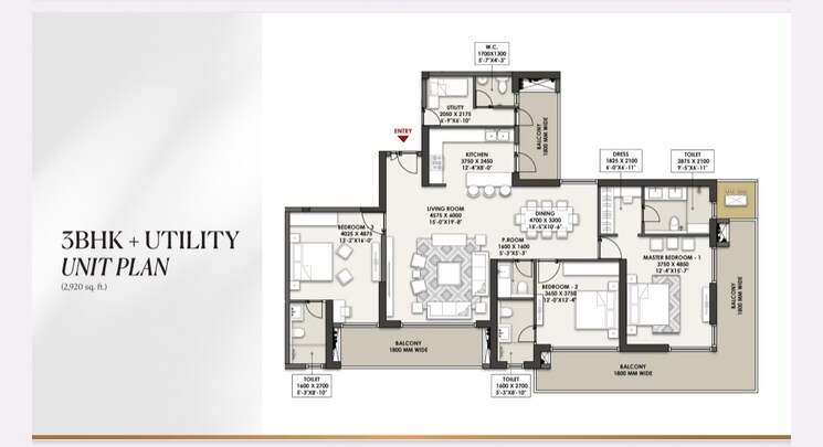 Floor Plan, landmark-skyvue 3 Bedroom 2920 Sq.Ft. Apartment In Sector 103 Gurgaon 9118896