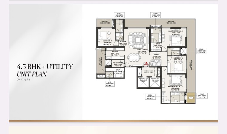 Floor Plan, landmark-skyvue 3 Bedroom 2920 Sq.Ft. Apartment In Sector 103 Gurgaon 9118948