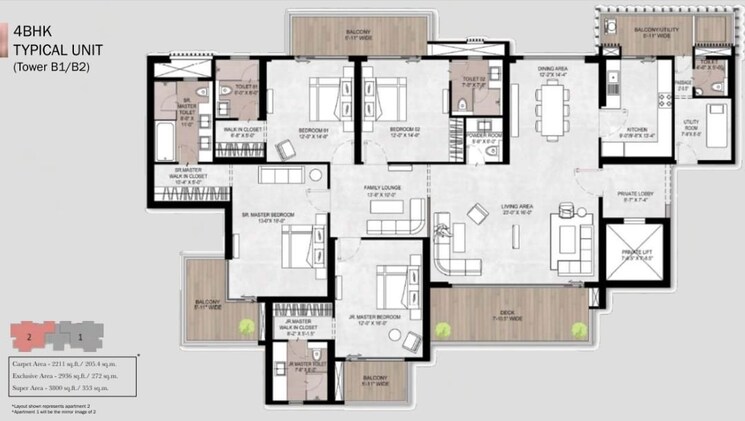 Floor Plan, silverglades-the-legacy 3.5 Bedroom 2800 Sq.Ft. Apartment In Sector 59 Gurgaon 9121078