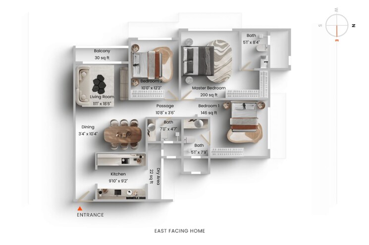 Floor Plan, ekta-tripolis 3 Bedroom 1084 Sq.Ft. Apartment In Goregaon West Mumbai 9121953
