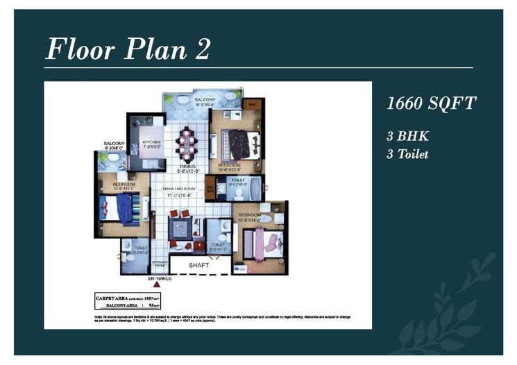 Floor Plan, earthcon-mega-county 3 Bedroom 1660 Sq.Ft. Apartment In Kirsali Gaon Dehradun 9125220