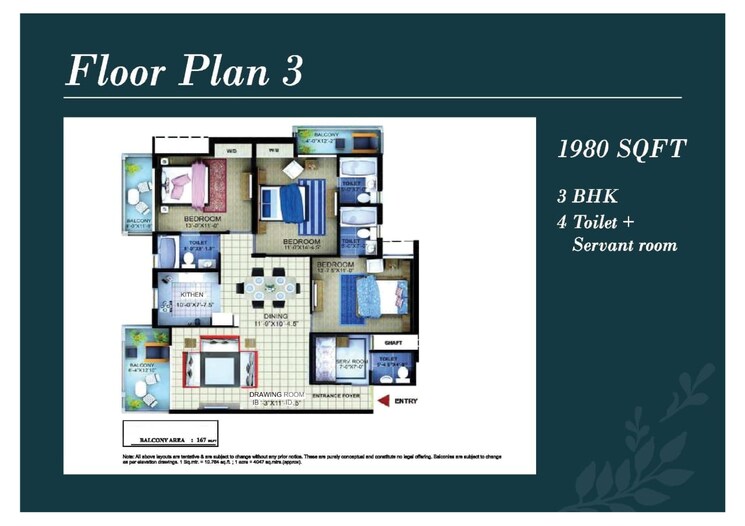 Floor Plan, earthcon-mega-county 3 Bedroom 1980 Sq.Ft. Apartment In Kirsali Gaon Dehradun 9125223