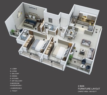 Floor Plan in 2 BHK Apartment at Silver Queenstown, Moshi – for Sale