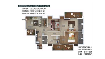 Floor Plan in 3.5 BHK Apartment at Ratan Pearls, Sector 16 Greater Noida – for Sale
