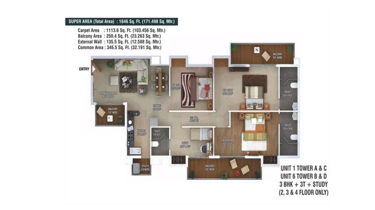 Floor Plan, ratan-pearls 3.5 Bedroom 1846 Sq.Ft. Apartment In Sector 16 Greater Noida Greater Noida 9125983