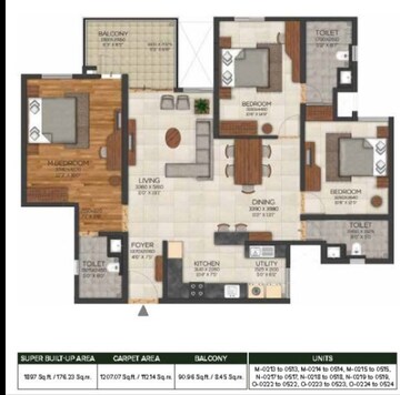 Floor Plan in 3 BHK Apartment at Brigade Cornerstone Utopia, Varthur – for Rent