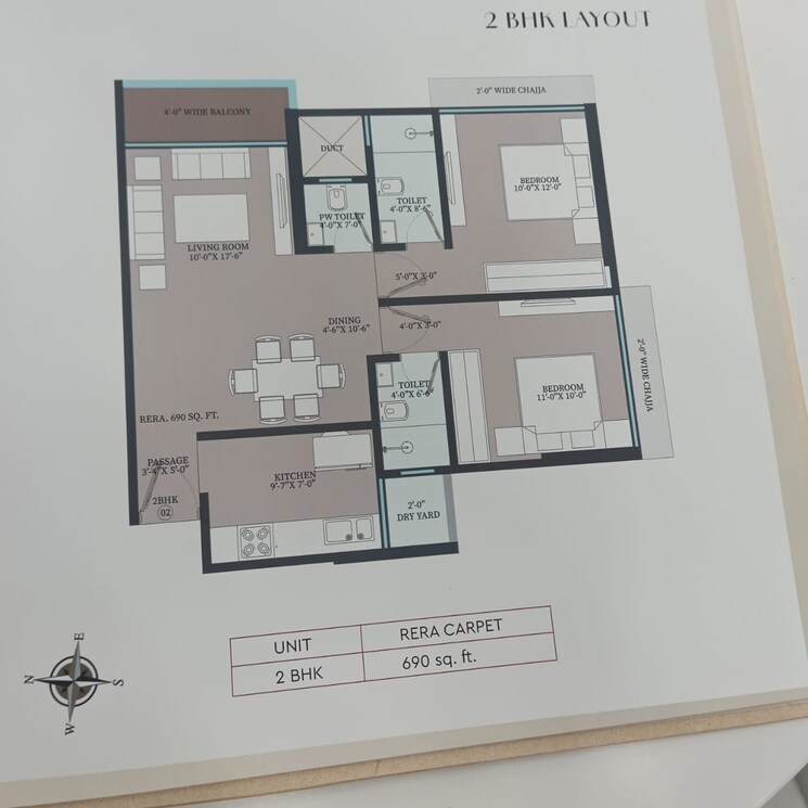 Floor Plan, earth-terrace 2 Bedroom 659 Sq.Ft. Apartment In Goregaon West Mumbai 9130426
