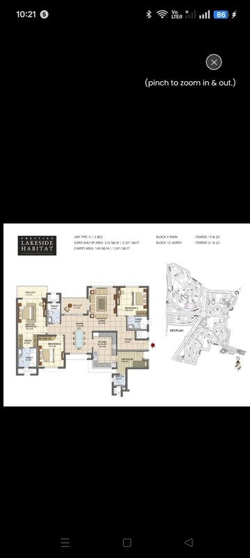 Master Plan in 3 BHK Apartment at Prestige Lakeside Habitat, Varthur – for Sale