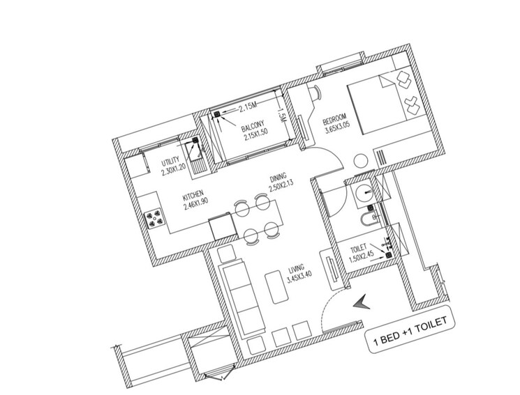 Floor Plan, brigade-cornerstone-utopia 1 Bedroom 782 Sq.Ft. Apartment In Varthur Bangalore 9131862