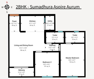 Floor Plan in 2 BHK Apartment at Sumadhura Aspire Aurum, Whitefield – for Sale