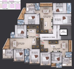 Floor Plan in 3 BHK Apartment at Mehdipatnam – for Sale