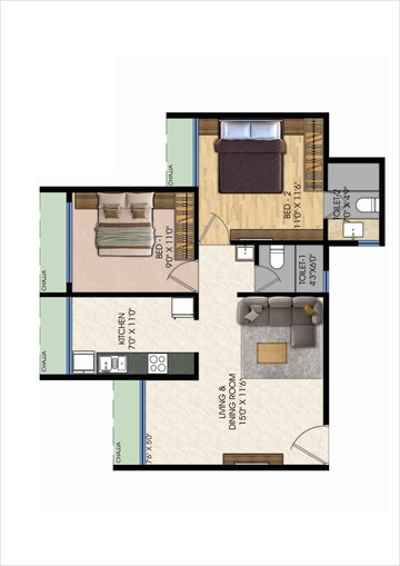 Floor Plan in 2 BHK Apartment at Sanpada – for Sale