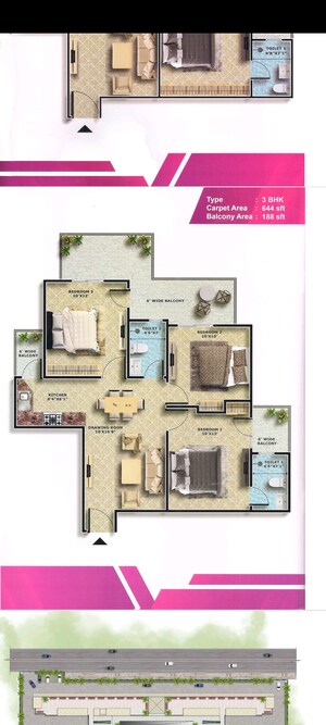 Floor Plan in 3 BHK Apartment at Amolik Sankalp, Sector 85 – for Sale
