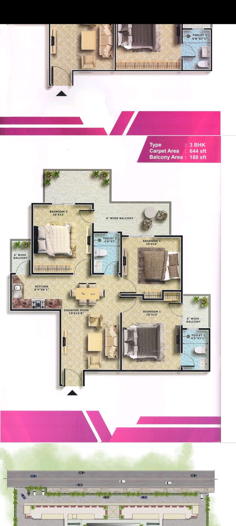 Floor Plan, amolik-sankalp 3 Bedroom 851 Sq.Ft. Apartment In Sector 85 Faridabad 9134966