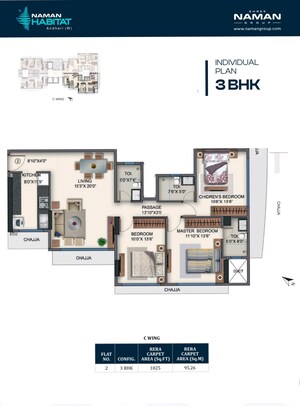 Floor Plan in 3 BHK Apartment at Naman Habitat, Andheri West – for Sale
