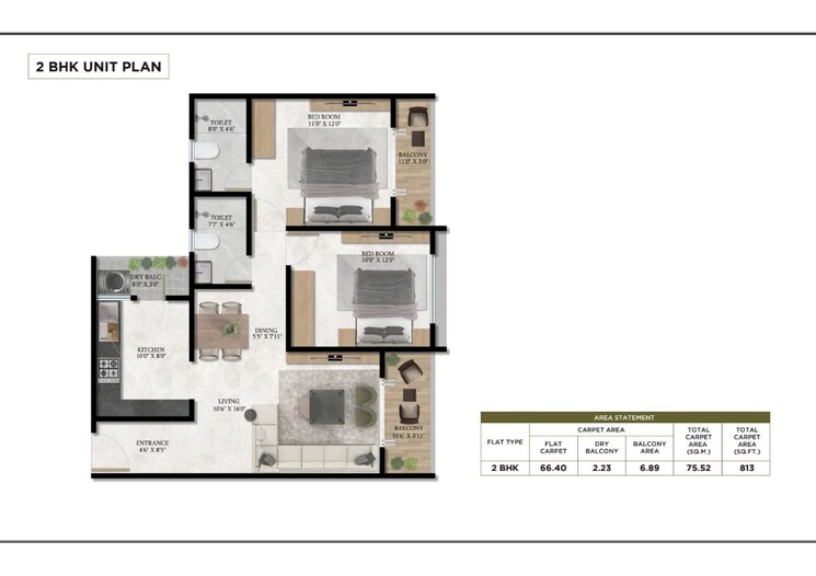 Floor Plan, triaa-nesterra 2 Bedroom 846 Sq.Ft. Builder Floor In Lohgaon Pune 9137092