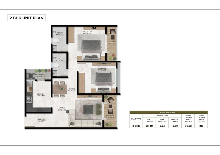 Floor Plan, triaa-nesterra 2 Bedroom 846 Sq.Ft. Builder Floor In Lohgaon Pune 9137092