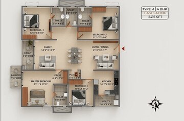 Floor Plan in 4 BHK Apartment at Ramky One Astra, Kokapet – for Sale