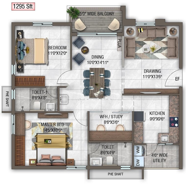 Floor Plan, ghr-callisto 2 Bedroom 1295 Sq.Ft. Apartment In Kollur Hyderabad 9140734