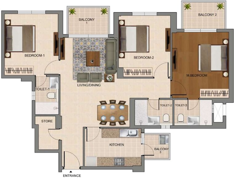 Floor Plan, sector 88 3 Bedroom 1661 Sq.Ft. Apartment In Sector 88 Mohali 9141856