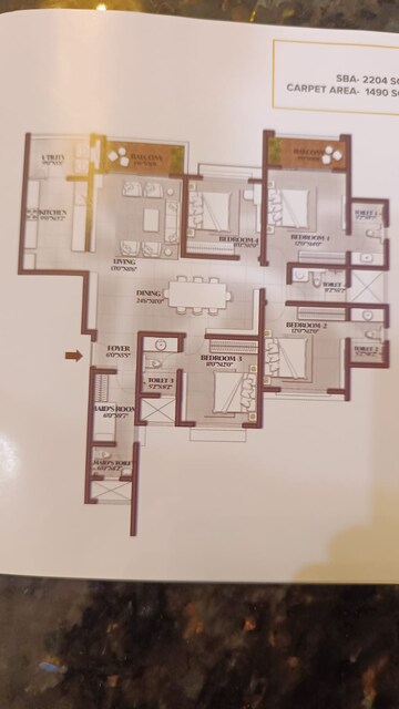 Floor Plan in 4 BHK Apartment at Avalon Park At The Prestige City, Sarjapur Road – for Rent