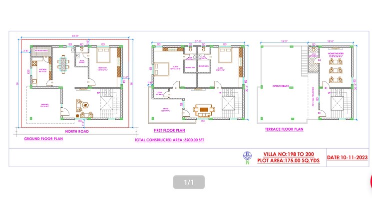 Floor Plan, nizampet 4 Bedroom 3200 Sq.Ft. Villa In Nizampet Hyderabad 9148165