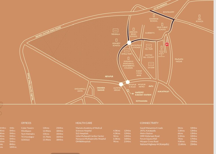 Map Location, nizampet 3 Bedroom 2520 Sq.Ft. Apartment In Nizampet Hyderabad 9148196