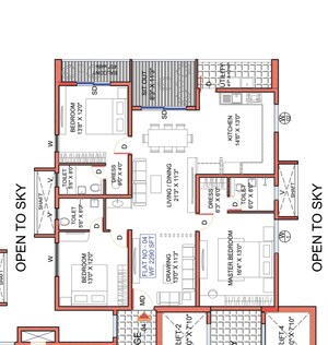 Floor Plan in 3 BHK Apartment at Srias Iwa, Nanakramguda – for Sale