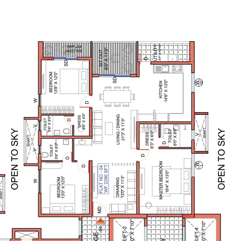 Floor Plan, srias-iwa 3 Bedroom 2290 Sq.Ft. Apartment In Nanakramguda Hyderabad 9149918