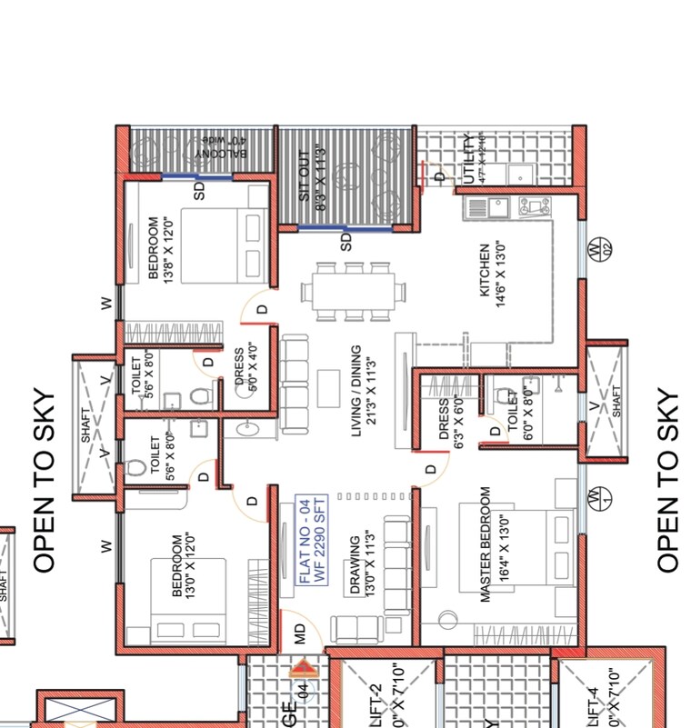 Floor Plan, srias-iwa 3 Bedroom 2290 Sq.Ft. Apartment In Nanakramguda Hyderabad 9149918