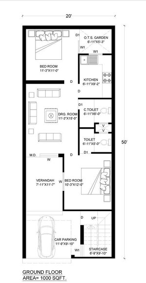 Floor Plan in 2 BHK Independent House at Chandrabani – for Sale