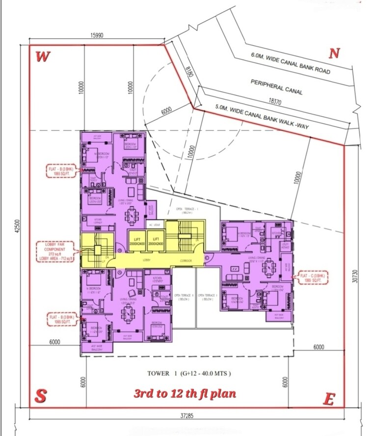 Floor Plan, new town 3 Bedroom 1485 Sq.Ft. Apartment In New Town Kolkata 9151862