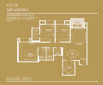 Floor Plan in 3 BHK Apartment at Hiranandani Club Meadows, Bannerghatta – for Sale